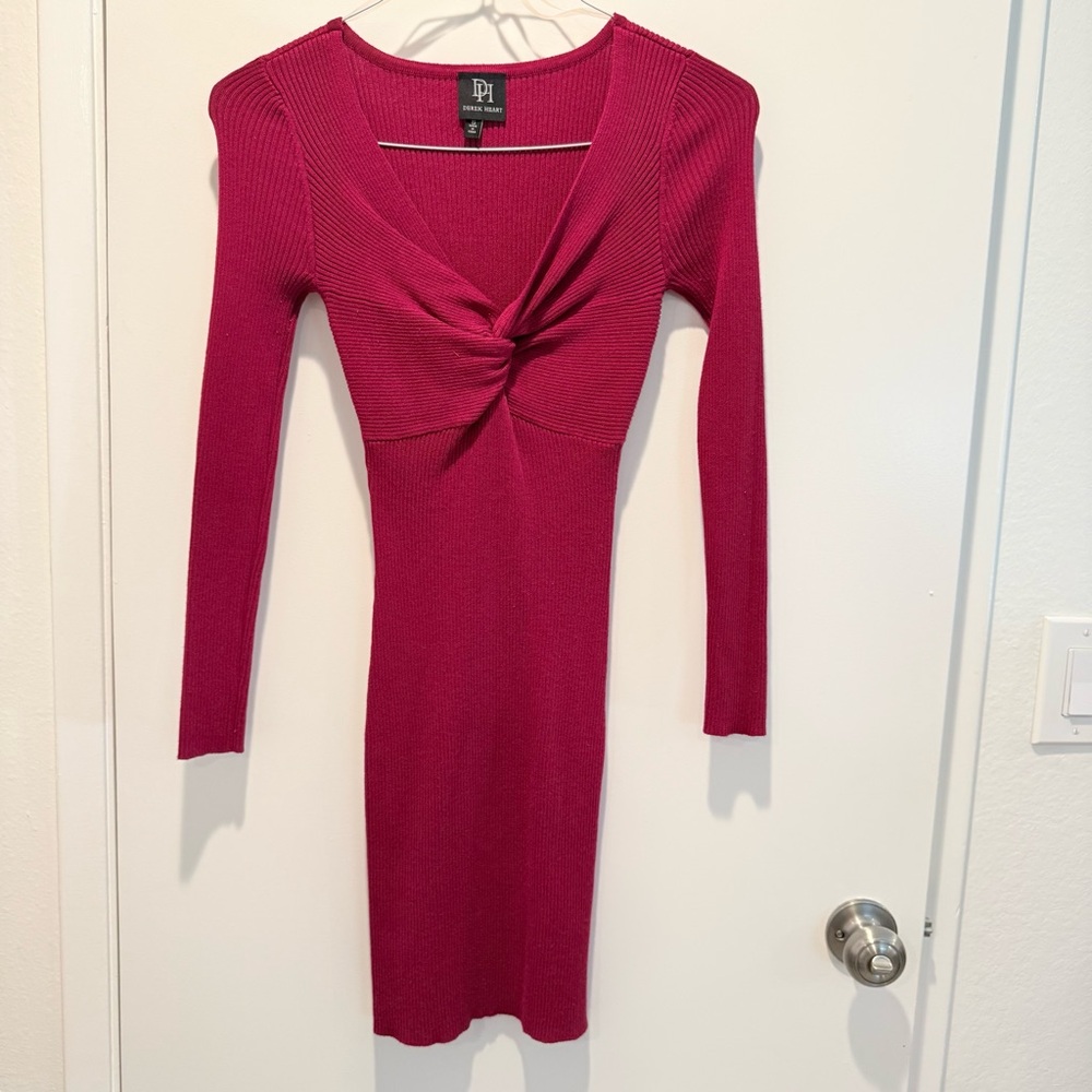 Diana Ferrari Red Twist-Front Ribbed Long-Sleeve Dress